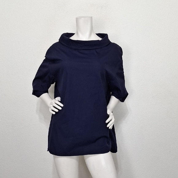 COS Navy Blue Cowl Neck 3/4 Sleeve Old Money Coastal Pullover Blouse Size 6 - Picture 1 of 12